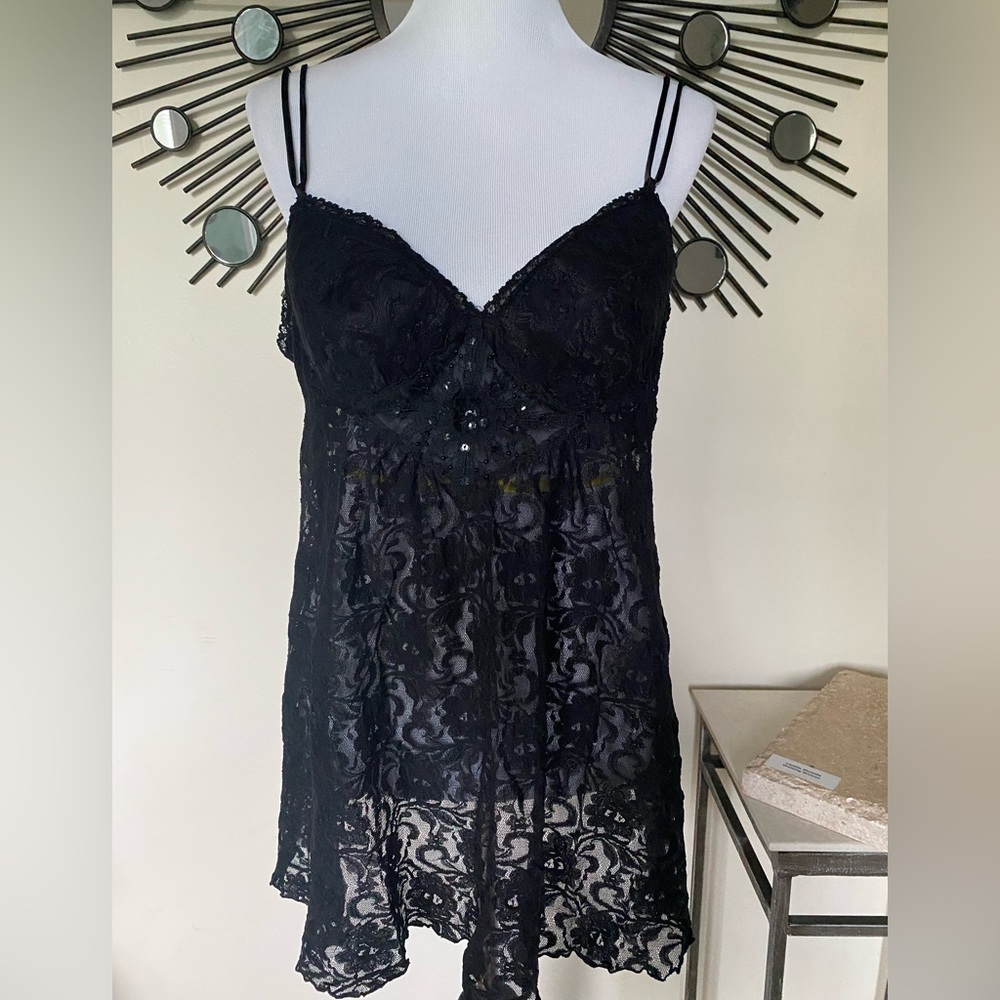 Seductive Wear by Cinema Etoile Black Lace Babydoll Lingerie Camisole Size Large